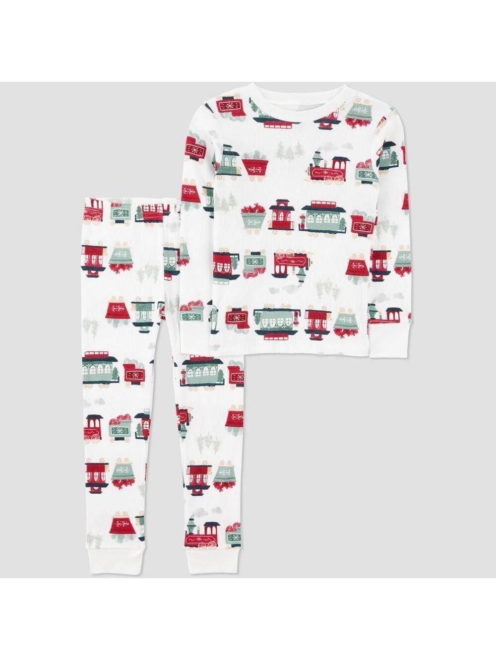 Carter's Toddler 2pc Christmas Trains Long Sleeve Cotton Pajama Set - Ivory 2T